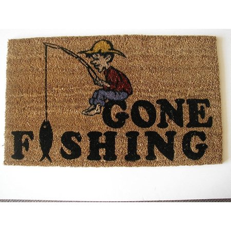 GEO CRAFTS 18 x 30 in. PVC Backed Stencilled Gone Fishing Doormat GE132120